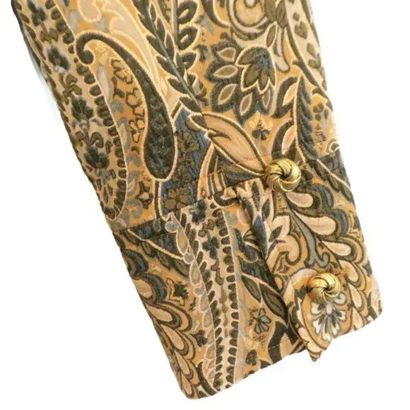 MeTaLLiC Express Design Blazer Double Breasted Brocade Paisley Goldtone 6 - Picture 3 of 9